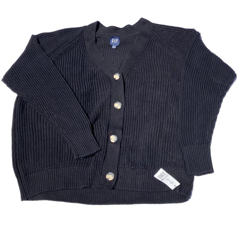 Gap NEW Cardigan Sweater Oversized Boyfriend Knit XL Black Button V-Neck